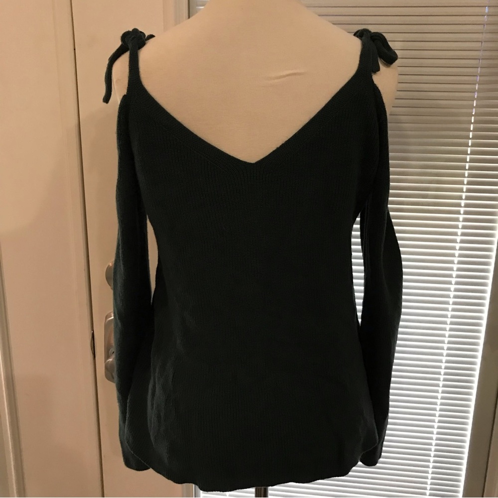 Loft Long Sweater Hunter Green Long Sleeve with Open Shoulder Ties At Shoulder